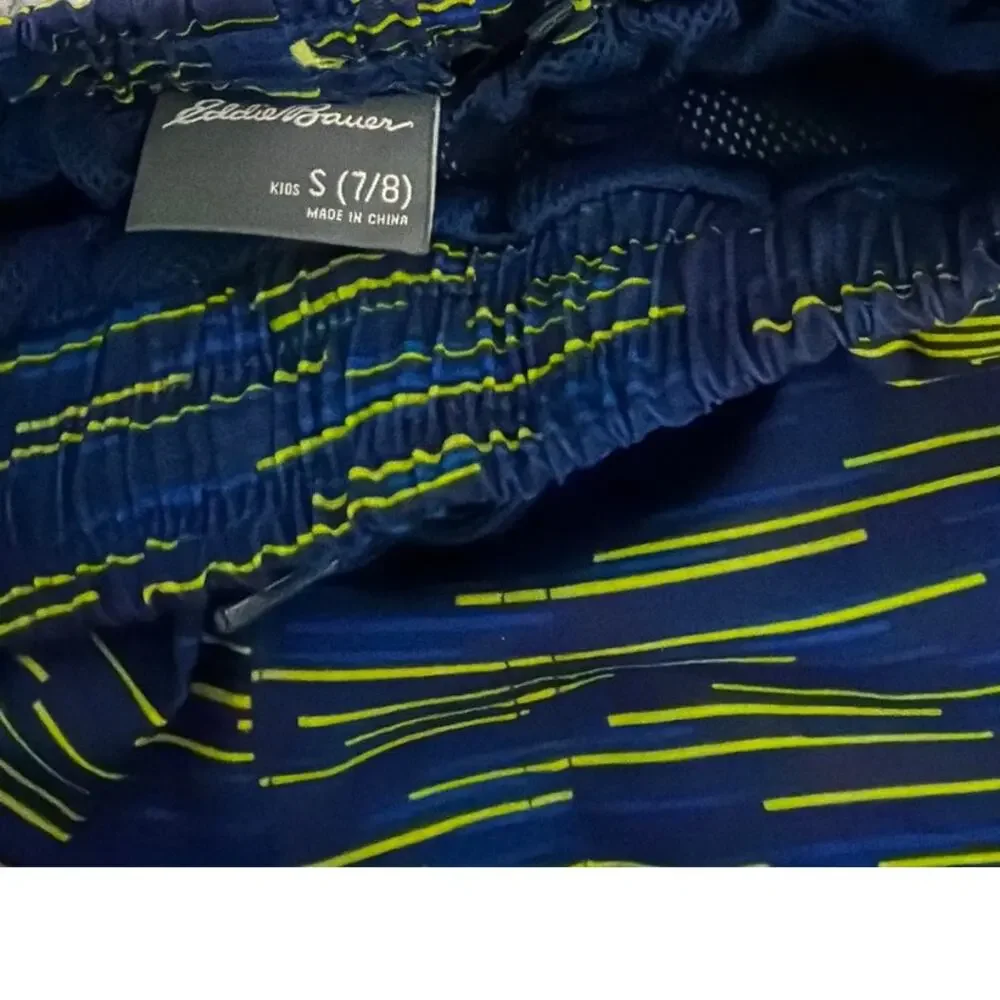 Eddie Bauer Hybrid Wet Dry Shorts Blue Green Drawstring Swim Trunks Small 7/8